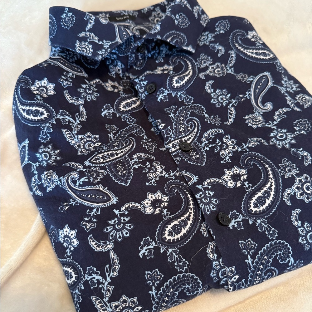 Express Men’s Large Navy Paisley Button-Up Dress Shirt